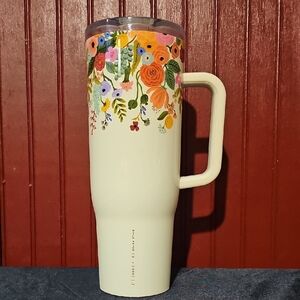 Rifle Paper Co. Floral Cream Tumbler with Handle, With 5 Pk Metal Straws